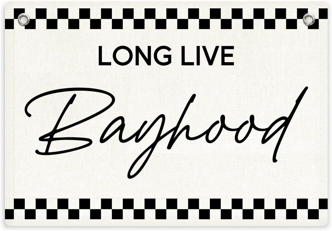 Long Live Boyhood Banner, Boy Room Decor, Playroom Wall Decor, Long Live Boyhood Sign Black and White Checkered Canvas Banner Decorations for Toddler Boy Bedroom Nursery