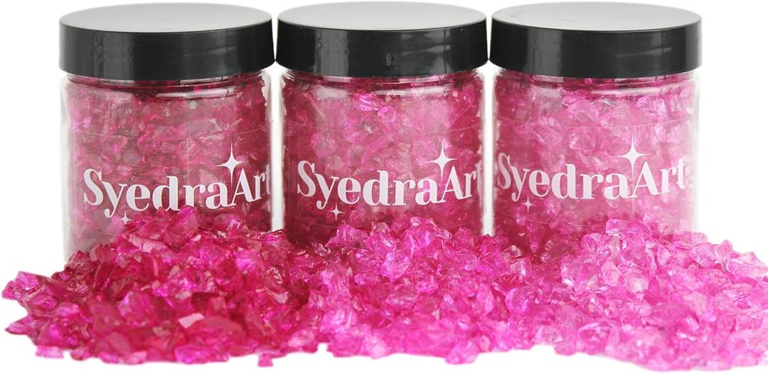 Syedra Crushed Glass for Resin Art, Set of 3,Broken Glass Pieces for Crafts 3-6mm 1LB (Pink)