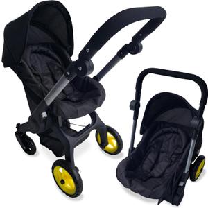 Baby Doll Car Seat Stroller Combo  Convertible 2 in 1 Doll Stroller and Car Seat for Kids  Fits Up to 20 Dolls  Play Toy Baby Stroller with Adjustable Handle for Girls Toddlers All Ages (Black)