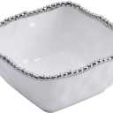 Pampa Bay Set The Table Square Cereal/Soup Bowl, 6  6  2.75 in, White and Silver