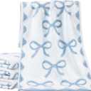 SmoothNovelty 4 Pcs Bow Hand Towels for Bathroom 13 x 29'' Soft 100% Cotton Coquette Face Towel Kitchen Decor Absorbent Preppy Bathroom Decor Bridal Shower Wedding Gift(Blue)