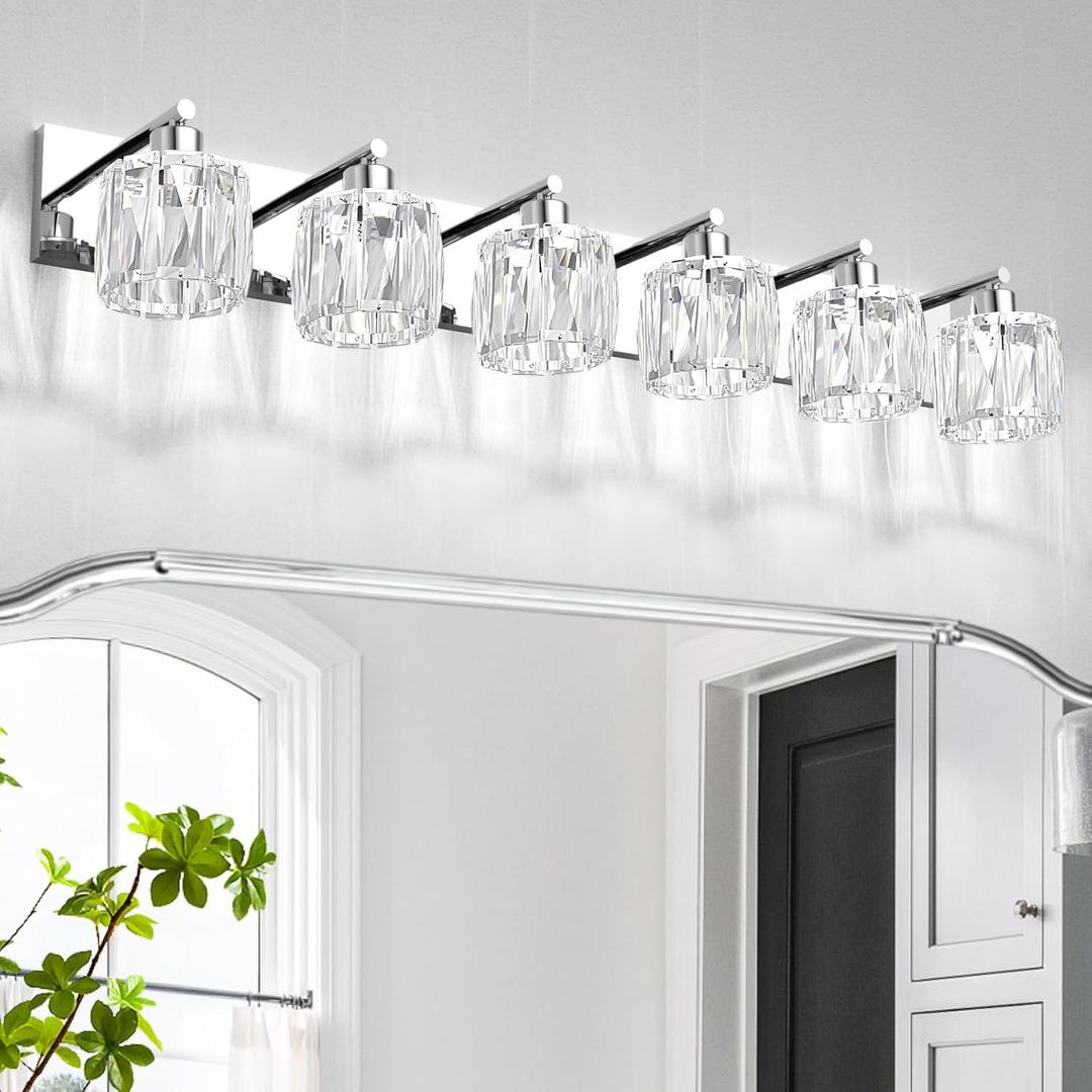 VOLISUN 6-Light Crystal Bathroom Vanity Light Fixtures, Chrome
