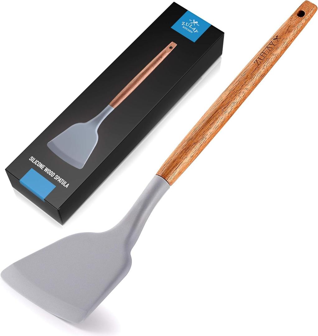 Wooden-Handled Silicone Spatula by Zulay Kitchen (12.5 Inches)
