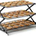 NZJWZS 3Tier Collapsible Cooling Rack  Adjustable & Stackable Wire Baking Rack with Stable XLeg Design, SpaceSaving Cooling Racks for Cooking, Baking Cookies, Cakes, Roasting & Drying (Black)