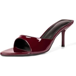 QIV Leopard Kitten Heels Pointed Toe Mule Heels for Women Open Toe Kitten Heel for Party Dressy Wedding (6, Burgundy)