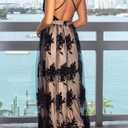 Dokotoo Womens Formal Dresses Deep V-Neck Embroidered Lace Mesh Evening Party Prom Dress Long Wedding Dress (Black, L)