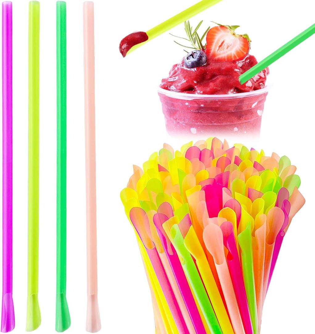 1000 Pieces Snow Cone Spoon Straws,Disposable Plastic Drinking Straw,Colorful Long Spoon Straws for Milkshake Shaved Ice