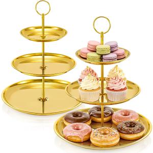Fasmov 3 Tiered Gold Cupcake Stand, 2 Pack Stainless Steel Dessert Display Tower with Food-Grade Gold Coating, Holds 24 Cupcakes, Dessert Table Display Tiered Serving Tray for Wedding Birthday Party
