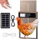 Automatic Chicken Coop Door Solar Powered, LCD Display Automatic Chicken Door with Timer & Light Sensor, Aluminum Alloy Chicken Door with Remote Control & 4 Modes (Brown)