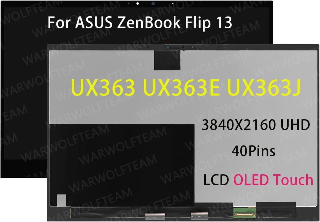 Replacement for ASUS ZenBook Flip 13 UX363 UX363E UX363EA UX363J UX363JA 13.3inch OLED LCD Display Touch Screen Digitizer Assembly(Non-Bezel) (3840X2160 4K OLED)