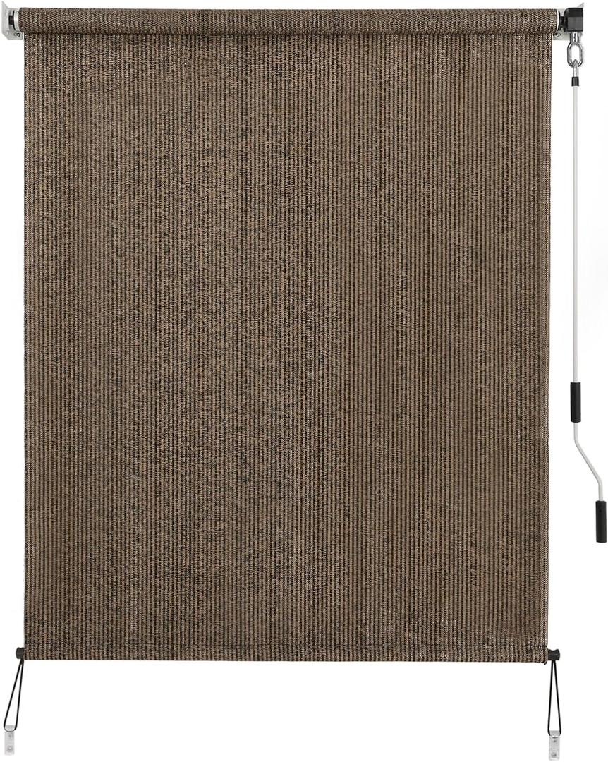 SEEYE Outdoor Sunshade Roller Shades 60" W x 96" H, Cordless Roll Up Shade Blinds Privacy Screen with 90% UV Protection, Exterior Patio Shade Cloth for Porch Pergola Balcony Windows, Mocha