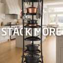 KES 264 Lbs Capacity Freestanding Pot Rack, 6-Tier Cast Iron Cookware Stand with 6 Hooks, Pots and Pans Storage Tower for Kitchen Corner, Stable Base, Anti-tip Strap & Floor Protectors, Black, 19.31"D x 21.93"W x 58"H
