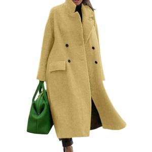 CHARTOU Women Oversized Long Winter Coats Warm Wool Blend Pea Trench Coat Overcoat (XX-Large, Yellow)