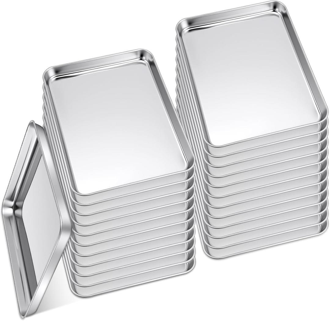 meekoo 24 Pcs Baking Sheet Pan Cookie Sheet Set for Oven Stainless Steel Trays Nonstick Small Serving Tray Cake Toaster Metal Food Trays, Oven and Dishwasher Safe(12 x 9.5 x 1 Inch)