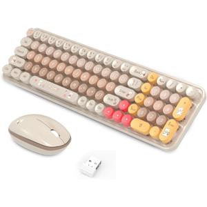 Keyboard Mouse Wireless, Slim Compact Silent 2.4G Cute 84 Keys Keyboard for PC, Notebook, MacBook, Tablet, Laptop, Windows System Coffee