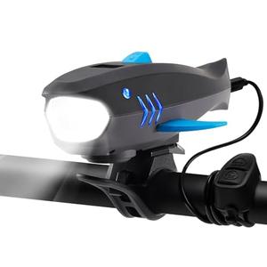 LESOVI Bike Horn with Light, 120dB Electric Bicycle Bell & 400LM Rechargeable Headlight, IPX4 Waterproof Kids Bike Accessories for Boys/Girls, Scooters, Easy Install with Battery (Blue)