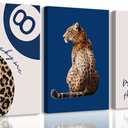 RAHUAO Navy Blue 3 Pcs Leopard Print Canvas Wall Art Cheetah animal prints 8 Ball Lucky Me pictures Trendy Wall decor Y2k aesthetics painting artwork for Apartment Dormitory College Decoration16x24in