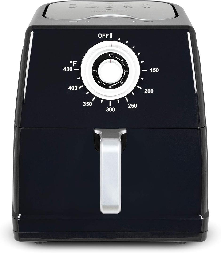 Paula Deen 8.5QT (1700 Watt) Large Air Fryer, Rapid Air Circulation System, Square Single Basket System, Ceramic Non-Stick Coating, Easy-to-Use Dial, 50 Recipes (Black)