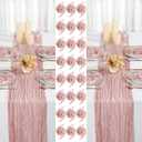 2 Cheesecloth Table Runners and 24 Napkins Set, 10Ft Boho Cheese Cloth Table Runners 20 x 20 Inch Rustic Wrinkled Gauze Napkins for Wedding Birthday Baby Shower Party Decor (Dusty Pink)