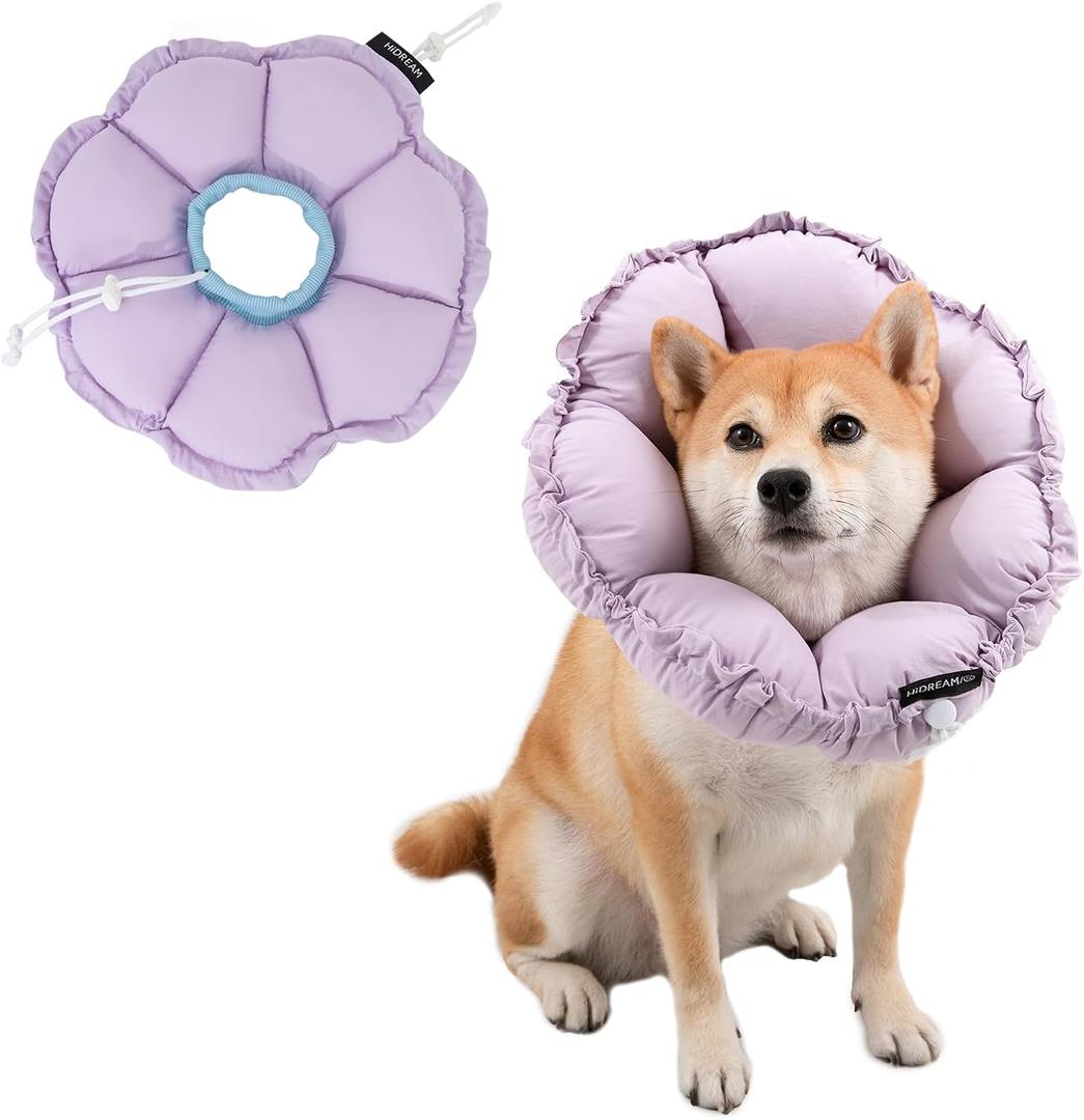 H HIDREAM Soft Dog Cones for Medium Dogs,Cute Adjustable Cone for Dogs to Stop Licking,Dog Recovery Collars & Cones That can Protect Head and Foot WoundsPurple Flower All-Season Style (XL)