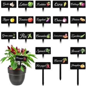 20pc Garden Signs - 20 Styles, Outdoor/Indoor, Waterproof, Reusable Vegetable Plant Markers (2.7 x 4"(6.8 x 10.2 cm), Black)