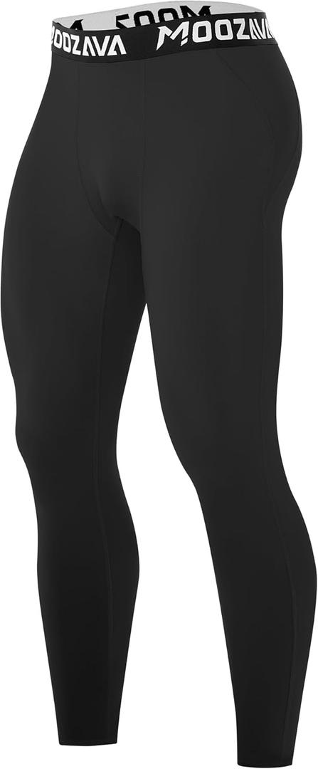 Moozava Mens Compression Pants Running Leggings Spandex Gym Workout Tights Athletic Sport Base Layer Cycling Football Soccer (Black, L)