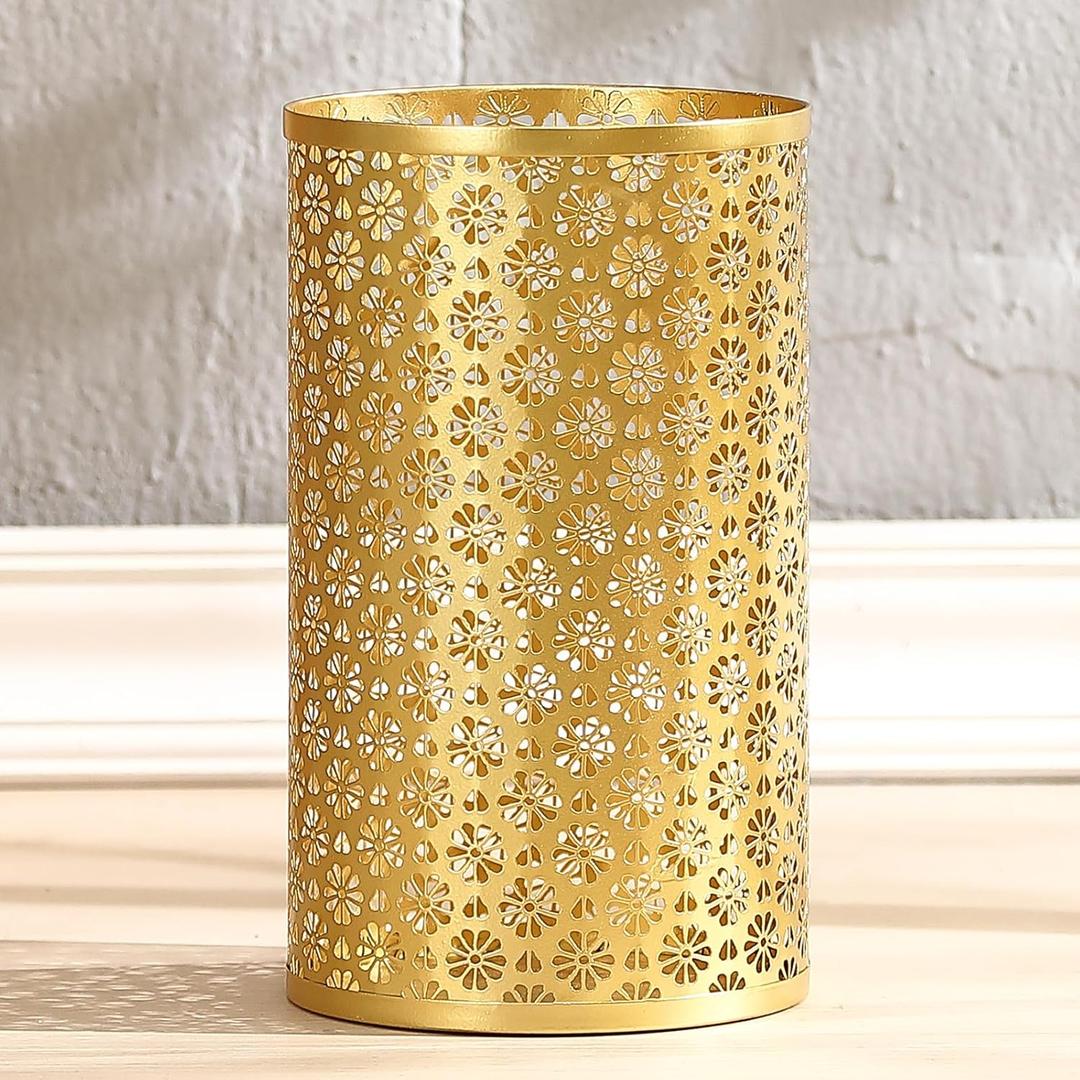 Metal Gold Garbage Can, Gold Trash Can for Office, Modern Metal Waste Basket for Bathroom, 7" W x 7" L x 12" H