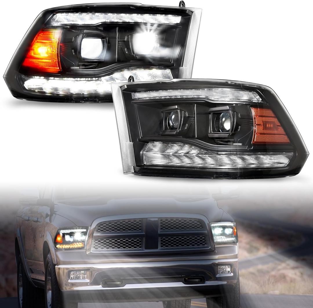 Full LED Headlights for Dodge Ram 1500 09-18, DRL Dynamic Animation Sequential Turn Signal Head Lights for Dodge Ram 1500 2500 3500 2009-2018 Accessories (2PCS)