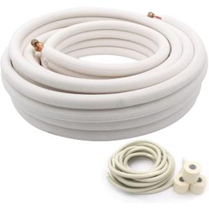 25 Ft Mini Split Line Set Air Conditioning Copper Tubing Pipe Extension 1/4" & 3/8" PE Thickened for AC and Heating 9000BTU