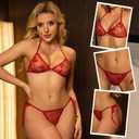 Women's 2 Piece Underwire Bra and Panty Sets Sexy Butterfly Floral Lingerie Set for Women (Red, M)