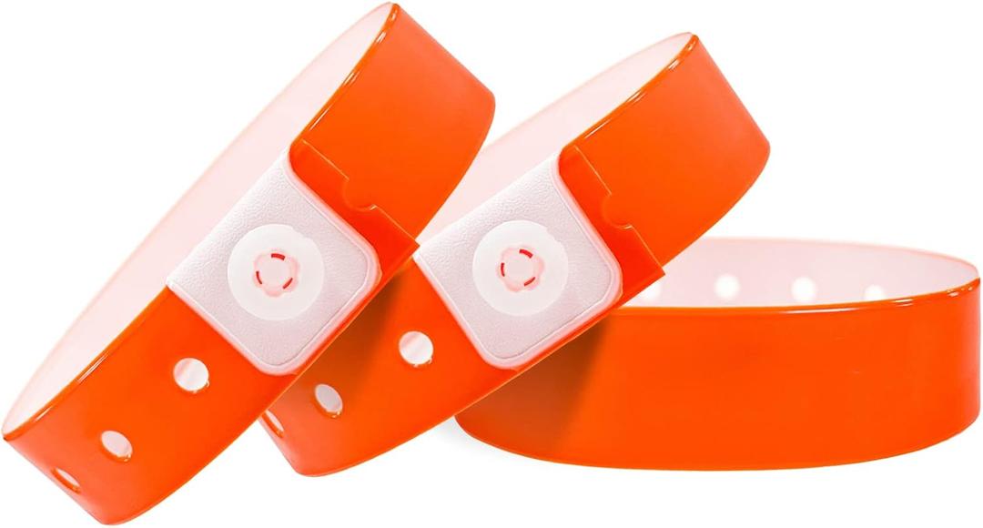 Plastic Party Orange Wristbands-100 Pack Colored Vinyl Wristbands for Events-Waterproof Lightweight Security Wrist Bands for Bar Club Festival Music Meeting