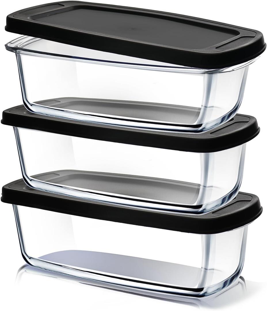 EATEX Glass Bread Pans for Homemade Bread Baking, 1.9 Qt Deep Glass Food Storage Containers with Lids Glass, 3 Glass Bread Loaf Pans 3 Airtight Lids