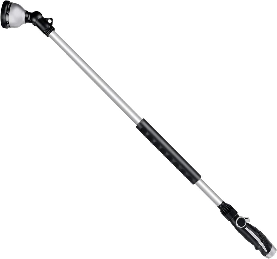 RESTMO 36 Long Watering Wand, Metal Garden Hose Wand with 180 Swivel Head and 10 Spray Patterns, Heavy Duty Hose Nozzle Sprayer with Thumb Flow Control, for Water Hanging Baskets, Shrubs, Silver