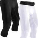 Roadbox 2 Pack Men's 3/4 Compression Pants, Athletic Basketball Workout Tights Leggings, Sport Running Spandex Base Layer