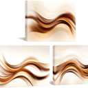 KREATIVE ARTS 3-Piece Abstract Orange and White Lines Wall Art, Mid Century Modern Burnt Orange Canvas Prints for Living Room, Stretched and Ready to Hang 12x16'' Each