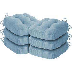 Chair Cushions for Dining Chairs, Dining Chair Cushions, Tufted Indoor Chair Pads with Ties & Non Slip Backing, Seat Cushions for Kitchen Chairs 16.5 x 16.5 x 3.5, Set of 6, Light Blue
