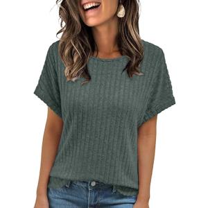 AUTOMET Womens Short Sleeve Tops Fall Shirts 2026 Lightweight Sweater (Green)