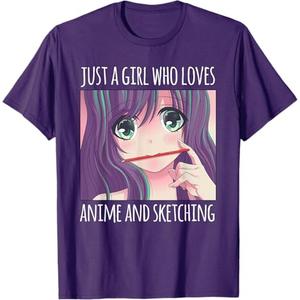 Just a Girl Who Loves Anime and Sketching Drawing Girls Gift T-Shirt L