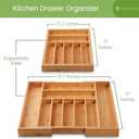 Purawood Bamboo Drawer Organizer - Expandable Silverware Organizer & Utensil Drawer Organizer, Cutlery Tray with Dividers, 7-9 Slots- Kitchen Organizer for Utensils & Flatware (Natural)