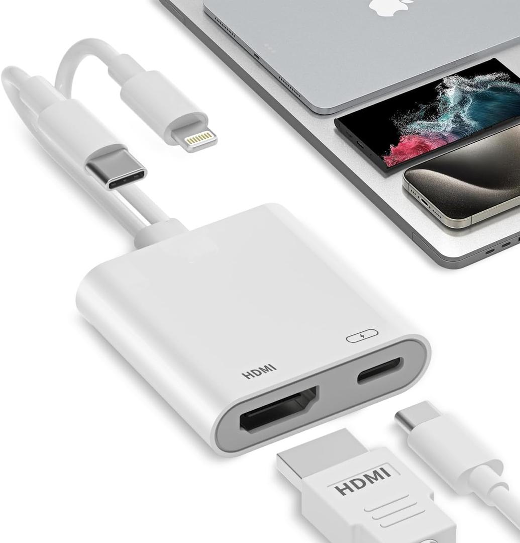 USB-C and Lightning to HDMI Adapter for iPhone to TV 4K@60Hz MFi Certified iPhone to HDMI Adapter with 100W Fast Charging Port for iphone 17/17 Pro Max/Air/16 15 Pro Max/iPad to TV/Projector/Monitor