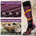 Merino Wool Ski Socks Mens Womens 2 Pairs for Skiing, Snowboarding, Thermal Knee High Winter Warm Sports Performance Socks, Size:La