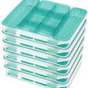 Sterilite Divided Case, Stackable Plastic Small Storage Container with Latch Lid, Organize Crafts, Small Hardware Items, Clear with Blue Trays, 6-Pack