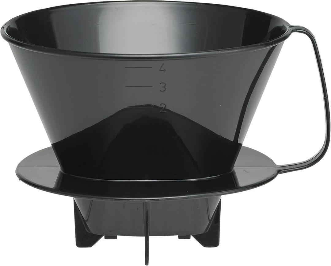 Fino Pour-Over Coffee Brewing Filter Cone, Number 4-Size, Black, Brews 8 to 12-Cups