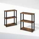 Furinno Turn-S-Tube 3-Tier Compact Multipurpose Shelf Display Rack with Square Tube, Amber Pine/Black, Set of 2