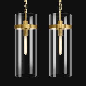 Modern Brass Large Glass Kitchen Island Pendant Light,6'' Brass Clear Adjustable Island Pendant Lights,1 Light Indoor Pendant Light, for Kitchen Dining Bathroom (2-PC-Brass)