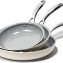 Kikcoin Ceramic Nonstick Frying Pan Skillets - 3 Sizes Omelette Pans for Healthly Cooking, 8+9.5+11 Inch Egg Pan with Stay Cool Handle, Free of PFAS PFOA PTEE, Oven/Dishwasher Safe for Busy Kitchen