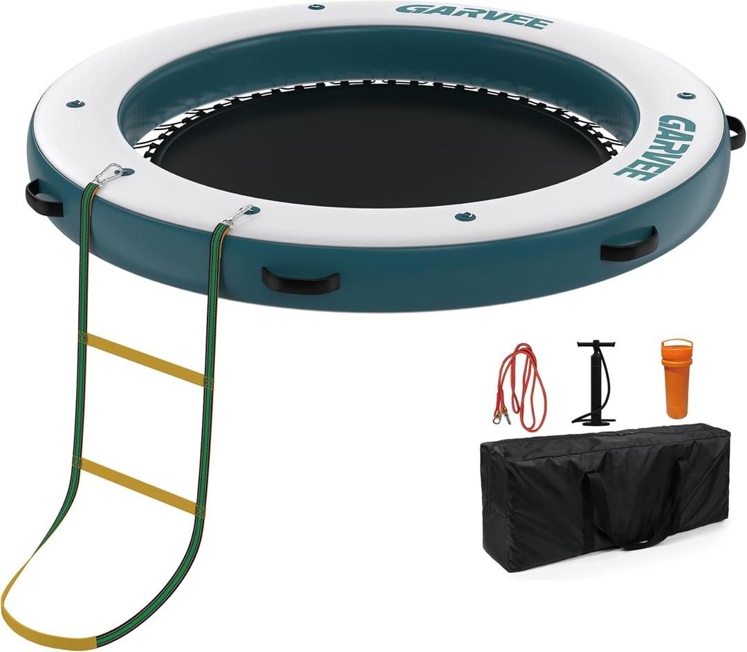 GAOMON 8x8FT Inflatable Floating Dock,Round Inflatable Dock Floating Platform with Mesh Swim Area,Non-Slip EVA Platform and Rope Ladder,Boats,Pool,Lake,Beach,Ocean