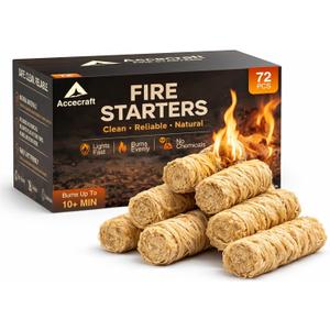 Accecraft 72 PCS Fire Starters Natural Fire Starter Sticks for Fireplace, Fire Pit, Grill & Charcoal, BBQ, Smoker, Pellet Stove, Chimney & Pizza Oven