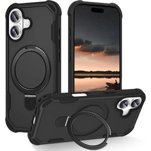 Compatible with iPhone 17 Case with Invisible Magnetic Kickstand [Compatible with MagSafe] [10-FT Military Drop Protection] Slim Hard Back Soft Edge Phone Cover 6.3 Inch, Black