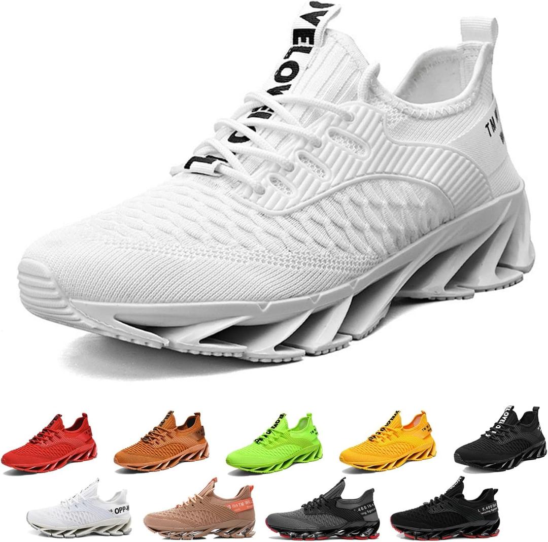 Mens Height Increasing Shoes, 3 Invisible Elevator Boost Sneaker, Casual Breathable Mesh Non Slip Knit Slip-On, Non-Slip Lightweight Comfort Boosting Shoes(White,US 12)